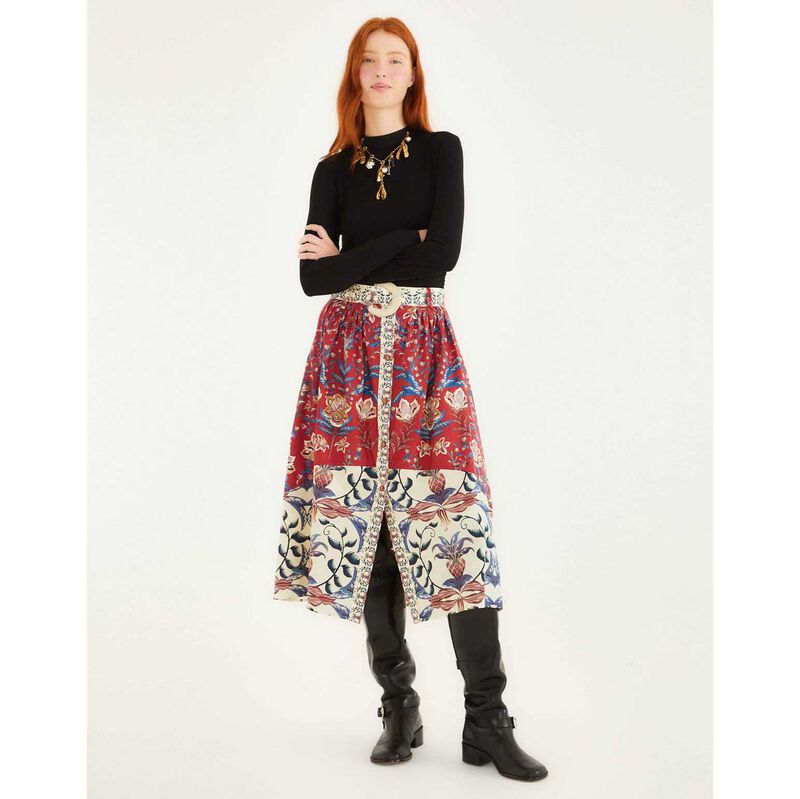 FARM Rio Winter Breeze Red Buttons Midi Skirt image number 2